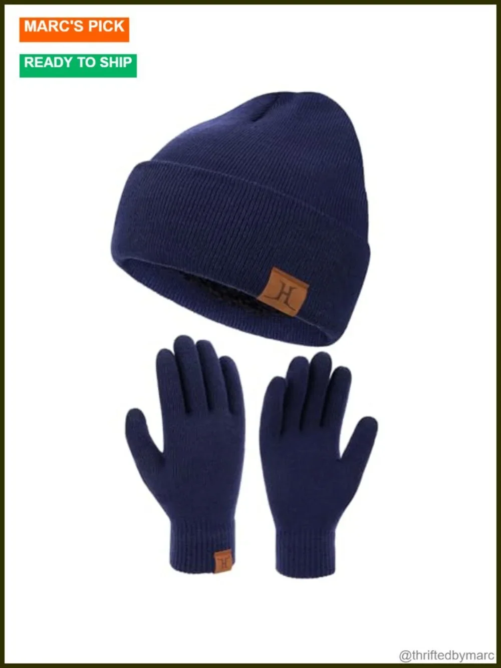 Winter Warm Beanie Hat Touchscreen Gloves Set with Fleece Lining